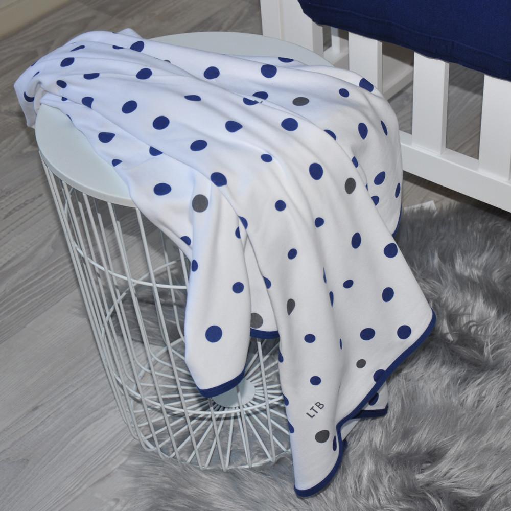 Little Turtle Baby - Stretch Jersey Swaddle - Navy Blue and Grey Spots