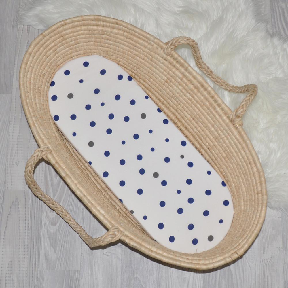 Little Turtle Baby - Changing Pad Cover - Navy Blue & Grey Spots