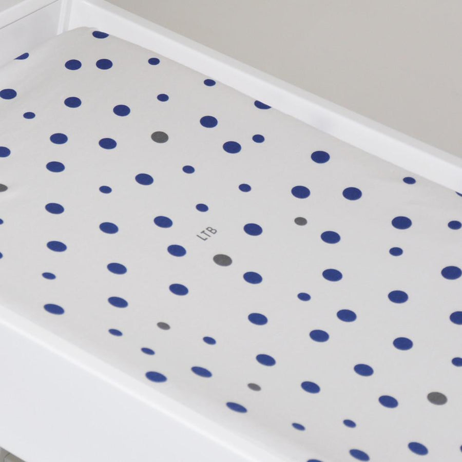 Little Turtle Baby - Changing Pad Cover - Navy Blue & Grey Spots