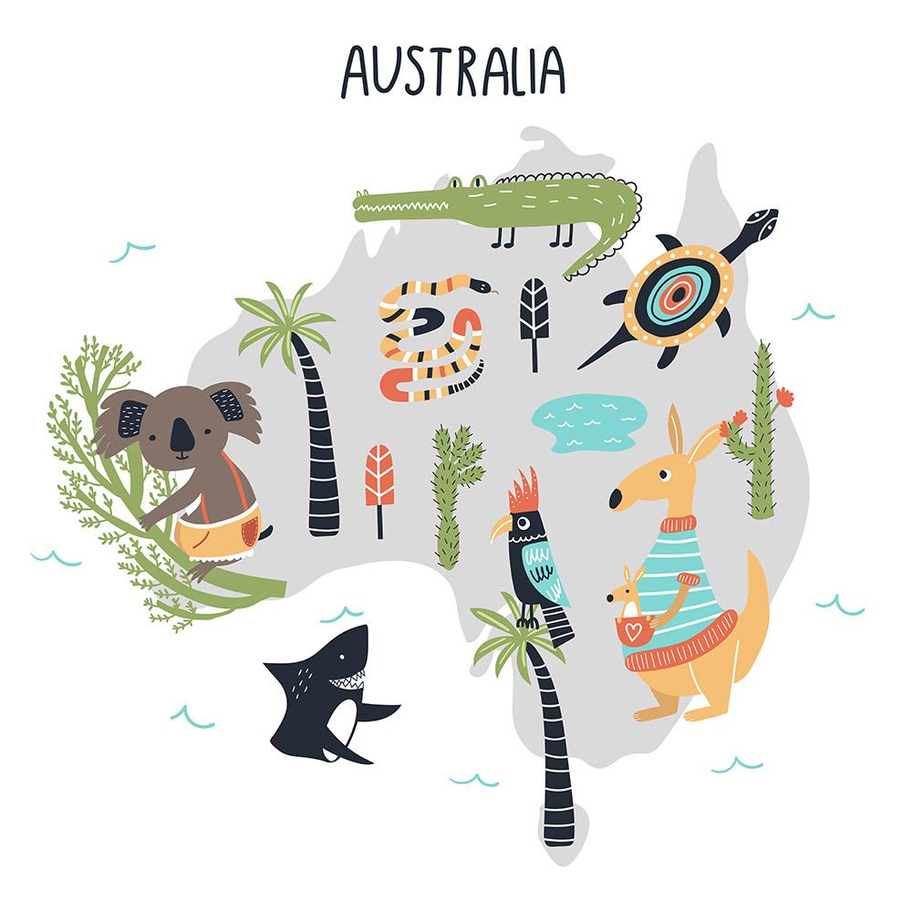 Di Lusso Living - Muslin Baby Swaddle Wrap - Animal Kingdom OZ Map
