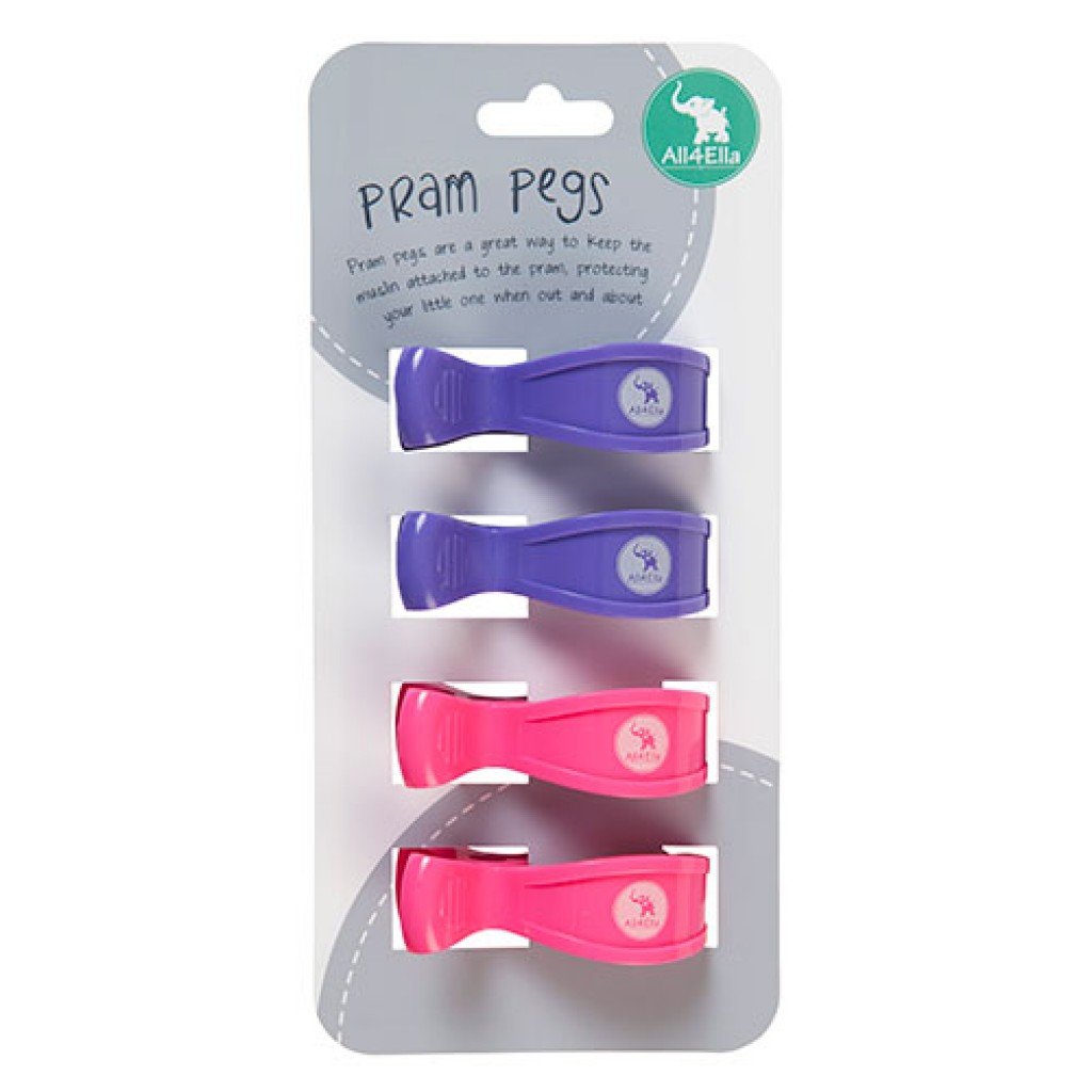 All4Ella Pram Pegs (4set) - Purple/Pink Fluro
