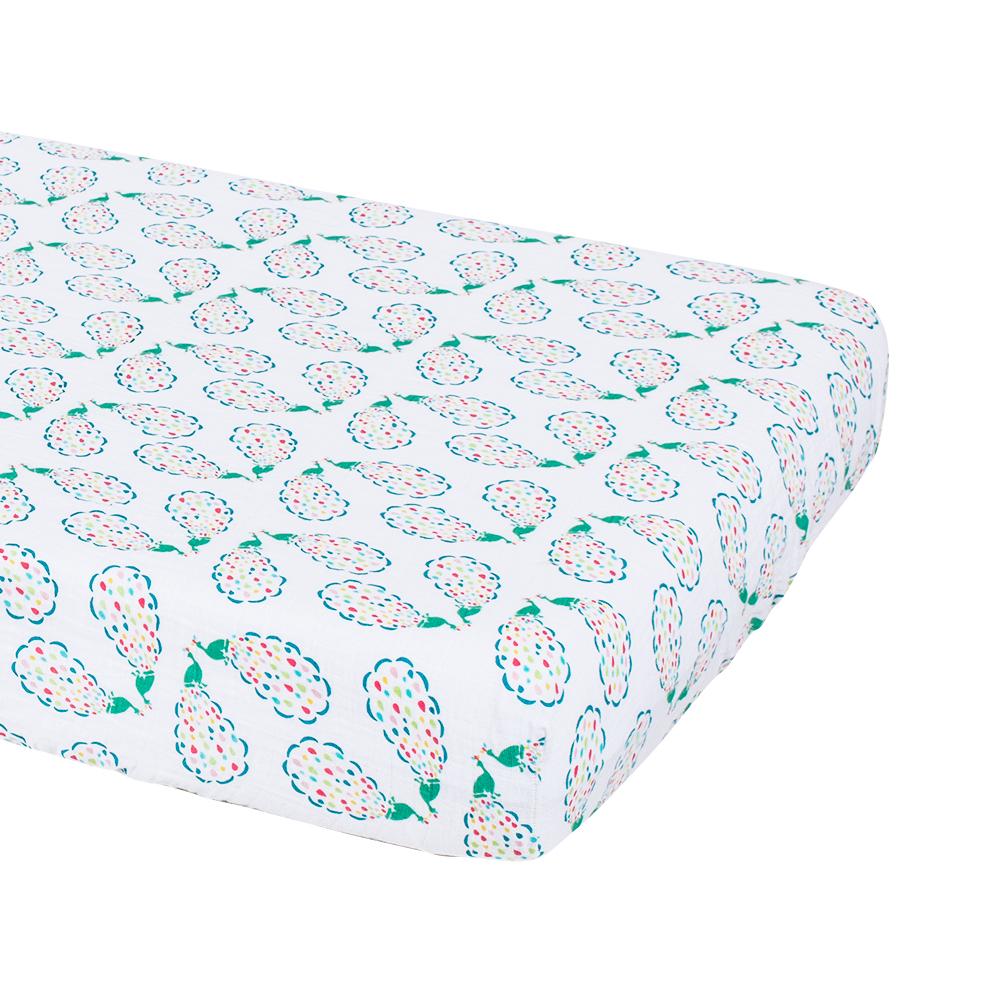 Bebe Au Lait - Muslin Cot Sheet - Peacocks