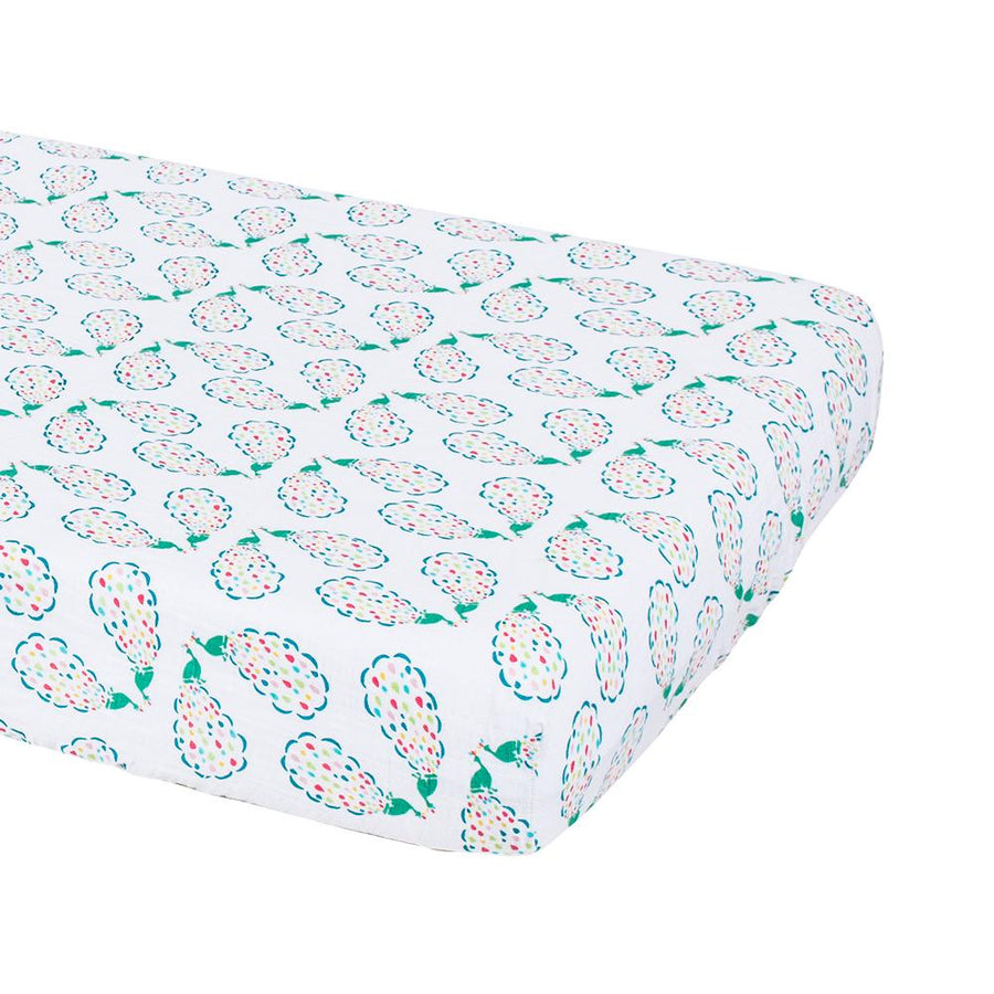 Bebe Au Lait - Muslin Cot Sheet - Peacocks