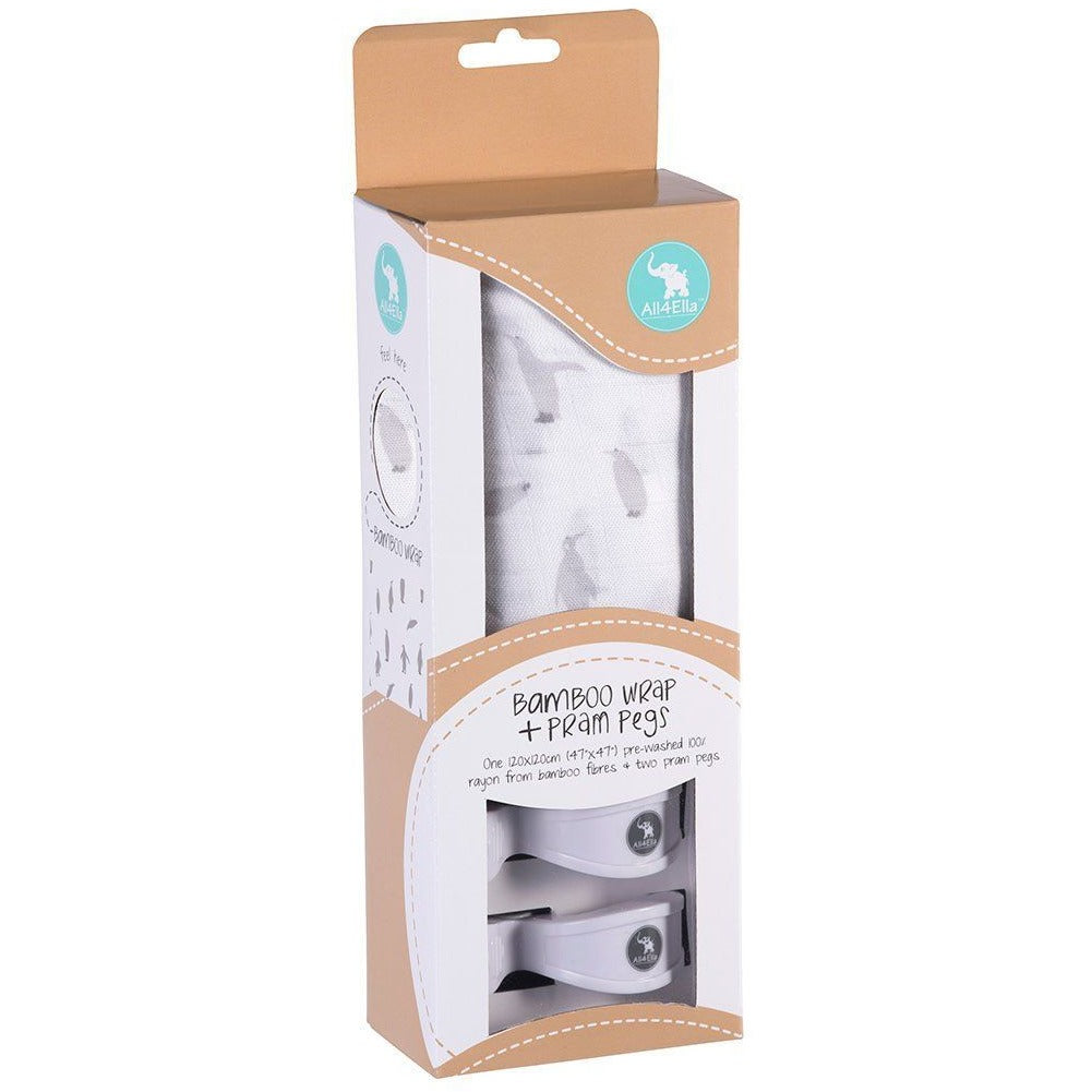 All4Ella Bamboo Baby Swaddle Wrap & Pram Peg Set - Penguin - Swaddle - All4Ella - Afterpay - Zippay Carry Them Close