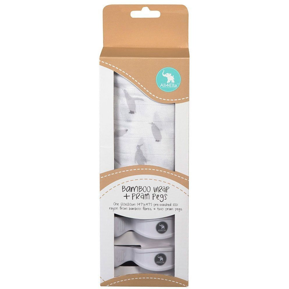 All4Ella Bamboo Baby Swaddle Wrap & Pram Peg Set - Penguin - Swaddle - All4Ella - Afterpay - Zippay Carry Them Close