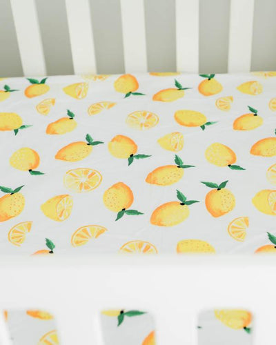 Little Unicorn - Cotton Muslin Cot Sheet - Lemon