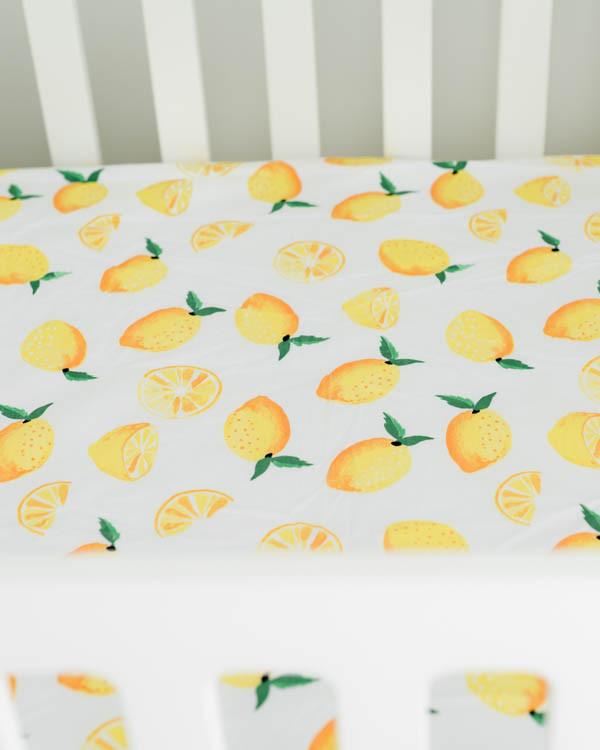 Little Unicorn - Cotton Muslin Cot Sheet - Lemon