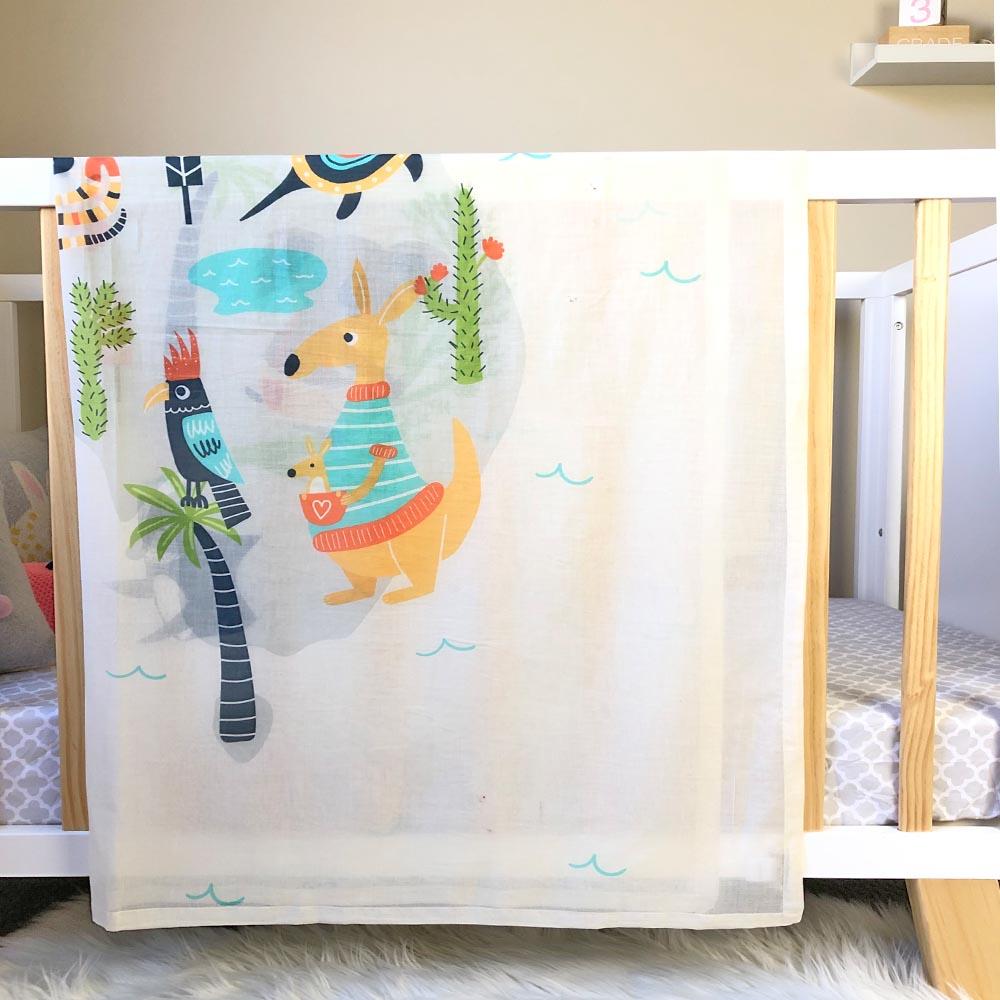 Di Lusso Living - Muslin Baby Swaddle Wrap - Animal Kingdom OZ Map
