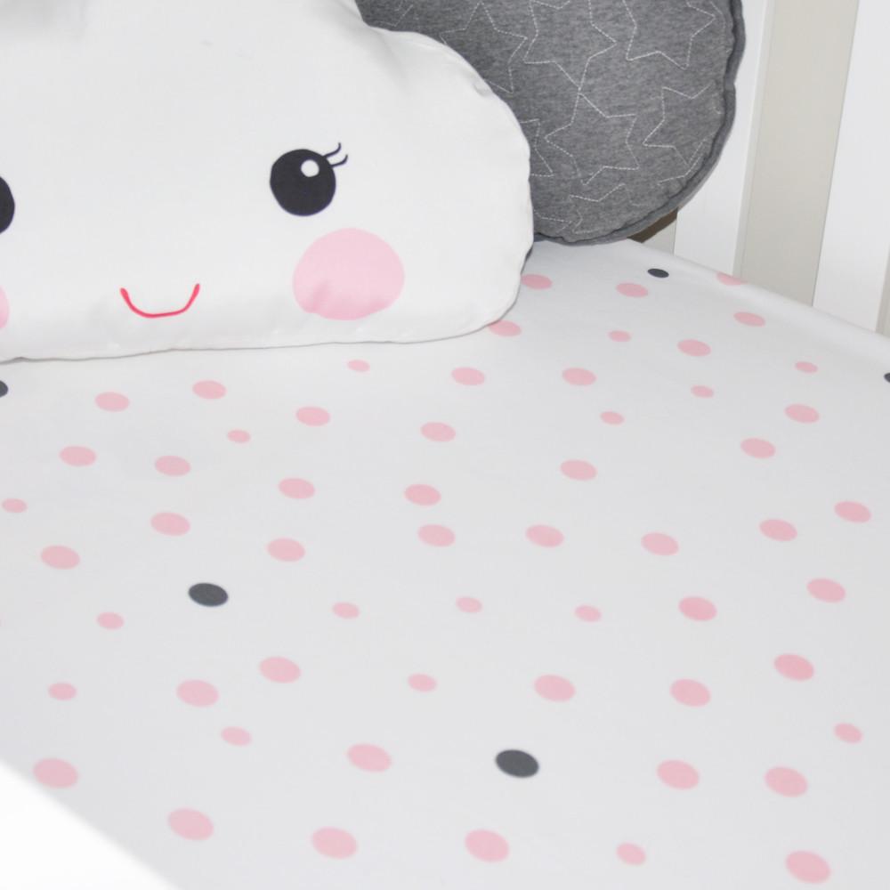 Little Turtle Baby - Fitted Cot Sheet - Pale Pink & Grey Spots