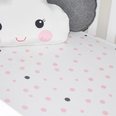 Little Turtle Baby - Fitted Cot Sheet - Pale Pink & Grey Spots