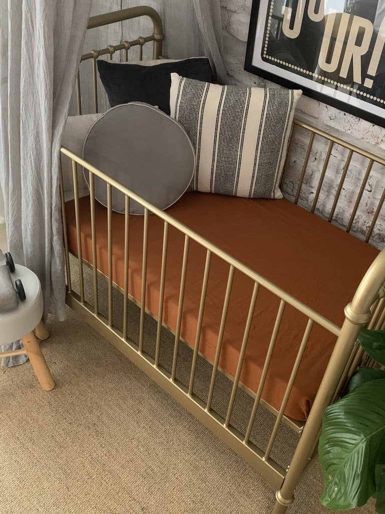 Pop Ya Tot - Cotton Muslin Cot Sheet - Rust