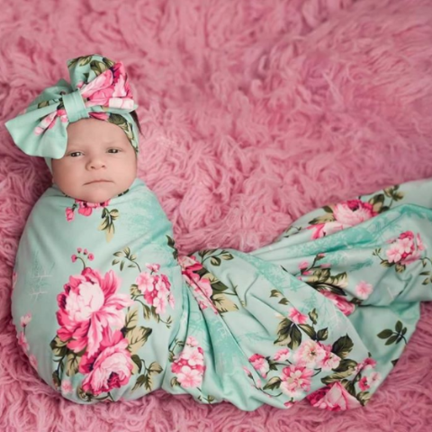 Posh Peanut - Baby Swaddle Set - Aqua Floral Double Sided - Swaddle - Posh Peanut - Afterpay - Zippay Carry Them Close
