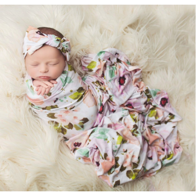 Bamboo Baby Swaddle Set - White Winter Peony - Swaddle - Posh Peanut - Afterpay - Zippay Carry Them Close