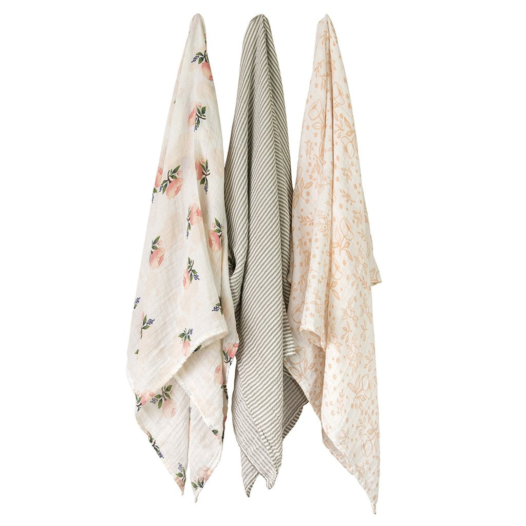 Little Unicorn - Cotton Muslin Baby Swaddle (Set 3) - Garden Rose