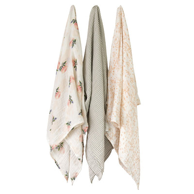 Little Unicorn - Cotton Muslin Baby Swaddle (Set 3) - Garden Rose