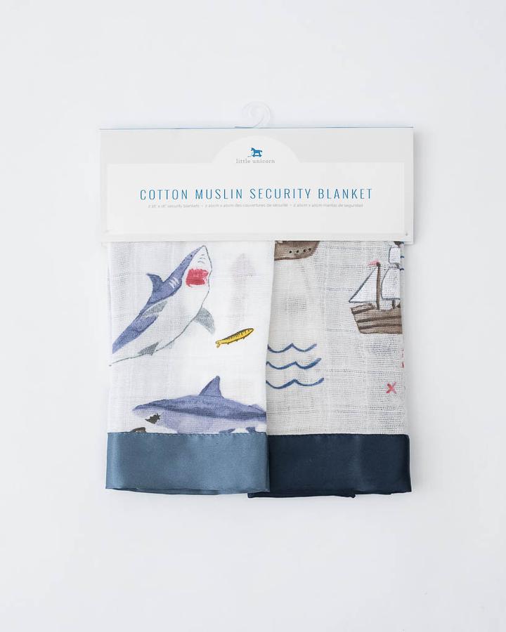 Little Unicorn - Muslin Security Blankets Comforter - Shark & Treasure Map (set of 2)
