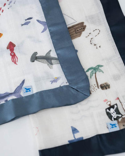 Little Unicorn - Muslin Security Blankets Comforter - Shark & Treasure Map (set of 2)