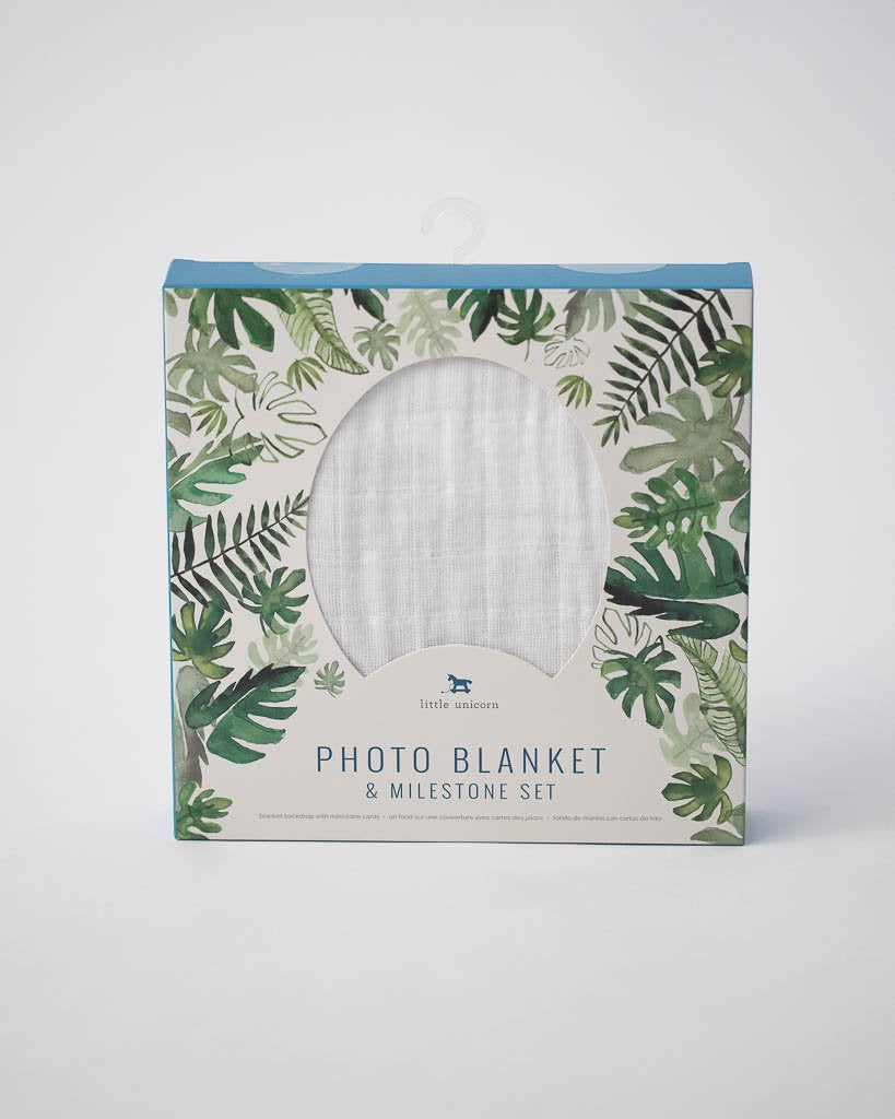Little Unicorn - Photo Blanket Swaddle & Milestone Set - Tropical Leaf