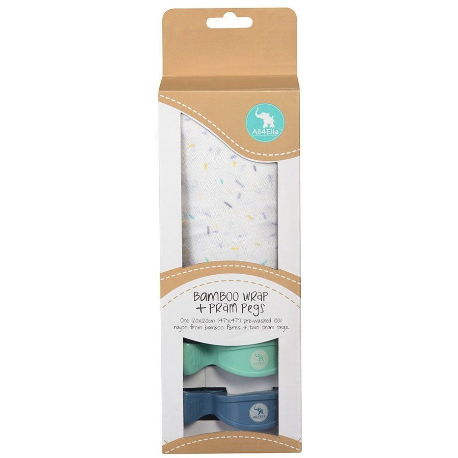 All4Ella Bamboo Baby Swaddle Wrap & Pram Peg Set - Sprinkle Blue - Swaddle - All4Ella - Afterpay - Zippay Carry Them Close