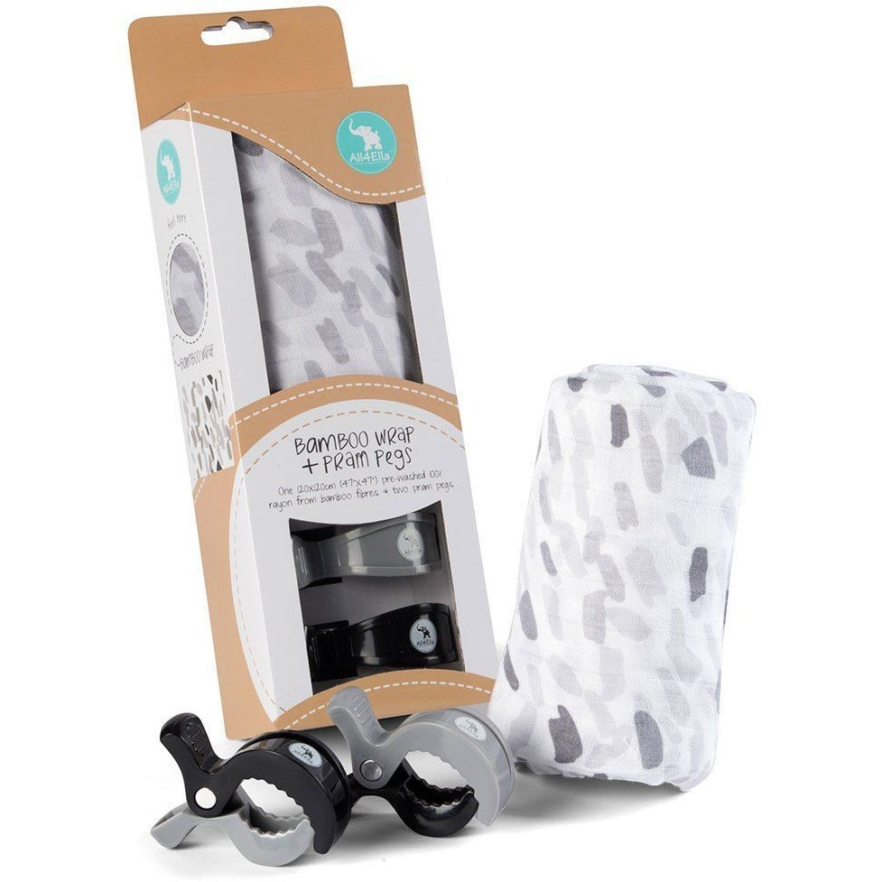 All4Ella Bamboo Baby Swaddle Wrap & Pram Peg Set - Abstract Grey - Swaddle - All4Ella - Afterpay - Zippay Carry Them Close