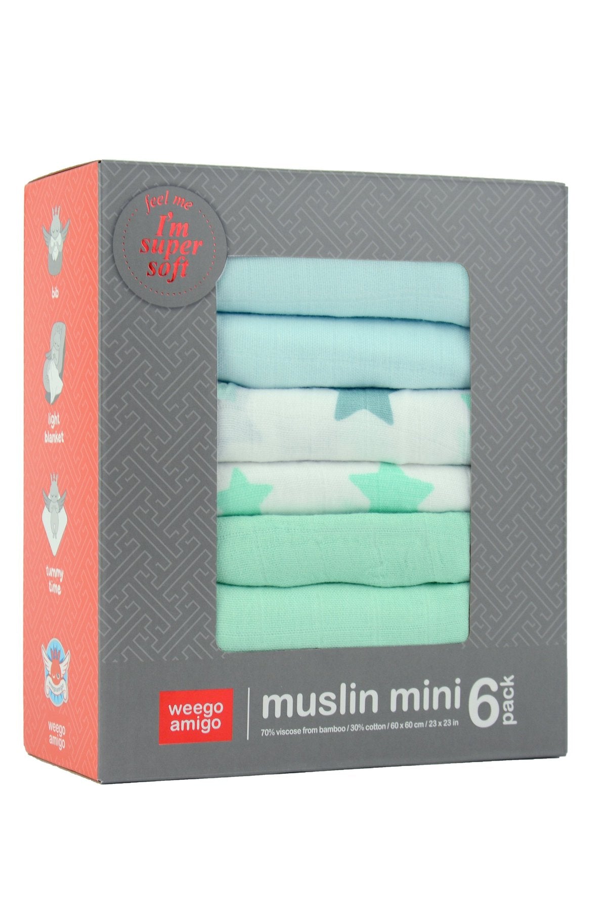 Weegoamigo - Bamboo Mini Muslin (6pk) - Stars Pink