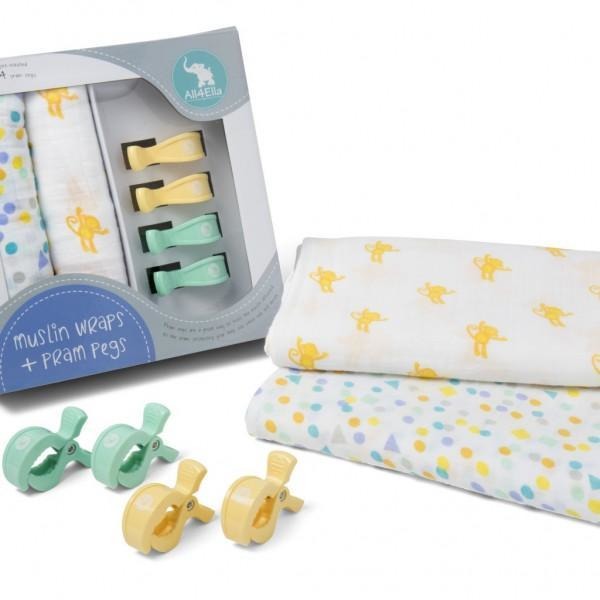All4Ella Muslin Baby Swaddle Wraps & Pram Pegs Set - Spots & Monkey - Swaddle - All4Ella - Afterpay - Zippay Carry Them Close