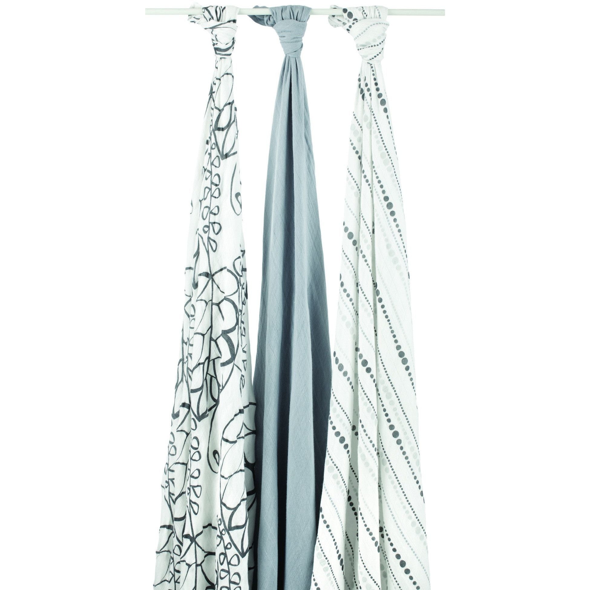 Aden and Anais - Bamboo swaddles (moonlight grey 3 Pack) - swaddle - Aden and Anais - Afterpay - Zippay Carry Them Close