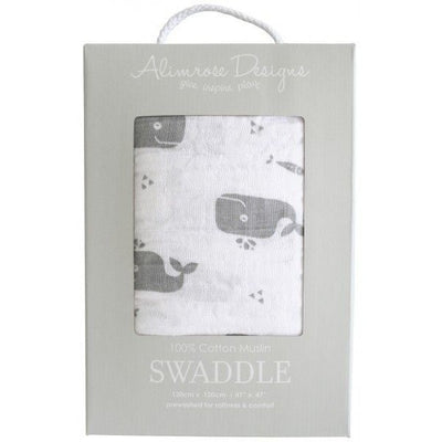 Alimrose Muslin Swaddle - Charcoal Whale - Swaddle - Alimrose - Afterpay - Zippay Carry Them Close