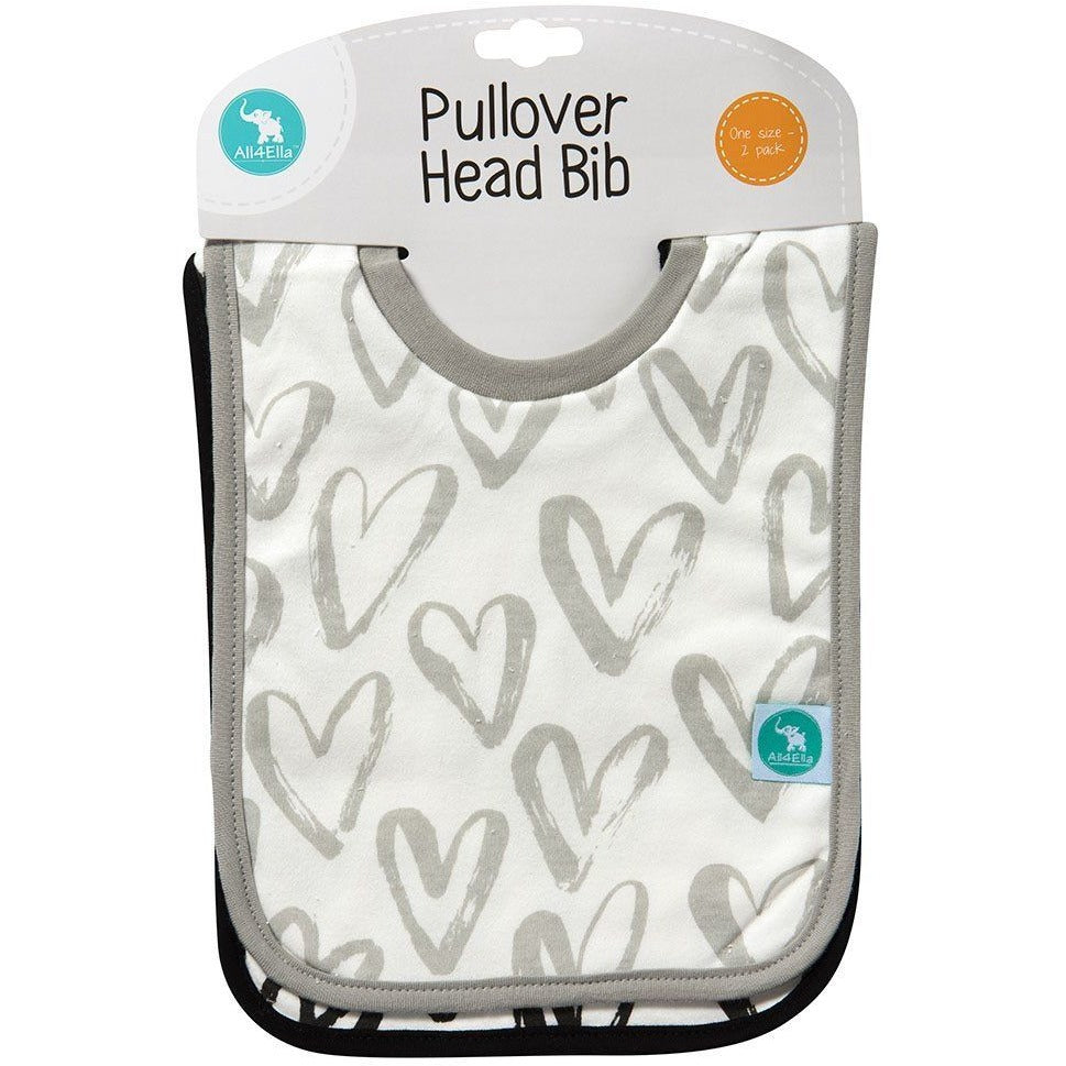 All4Ella Bibs Pull over Head (Set 2) - Hearts Black - Clothing - All4Ella - Afterpay - Zippay Carry Them Close