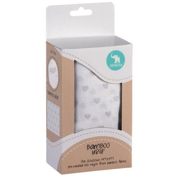 All4Ella Bamboo Baby Swaddle Wrap - Grey Heart - Swaddle - All4Ella - Afterpay - Zippay Carry Them Close