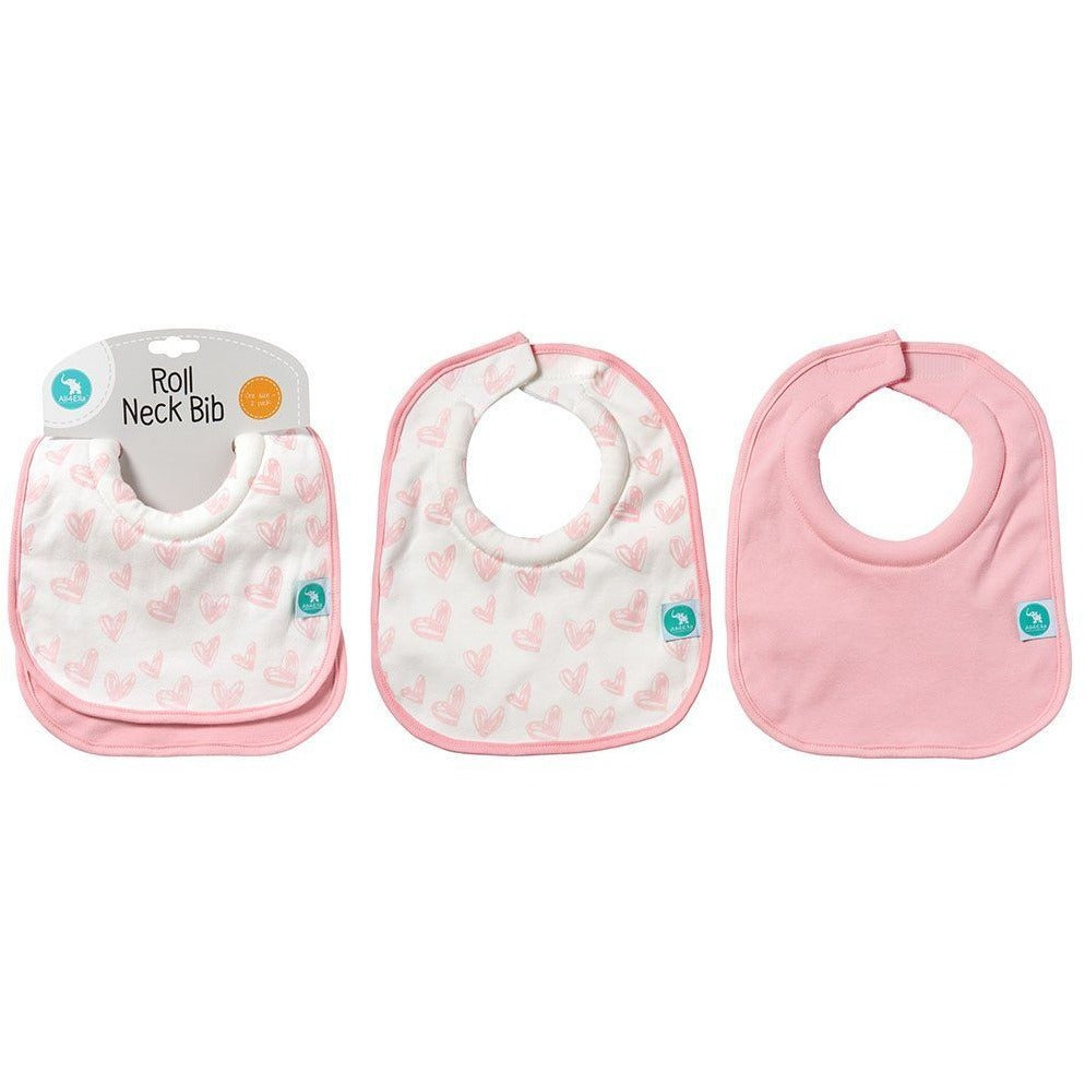 All4Ella Bibs Roll Neck (Set 2) - Hearts Pink - Clothing - All4Ella - Afterpay - Zippay Carry Them Close