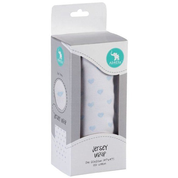 All4Ella Jersey Baby Swaddle Wrap - Blue Hearts - Swaddle - All4Ella - Afterpay - Zippay Carry Them Close