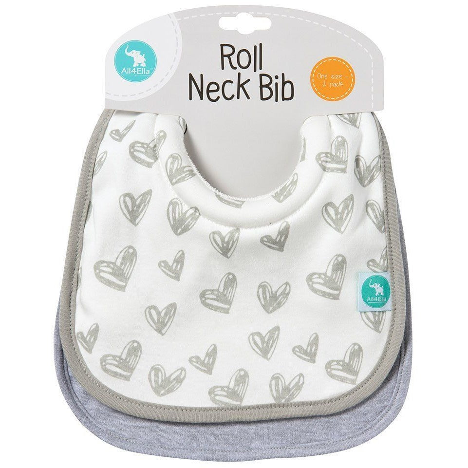 All4Ella Bibs Roll Neck (Set 2) - Hearts Grey - Clothing - All4Ella - Afterpay - Zippay Carry Them Close