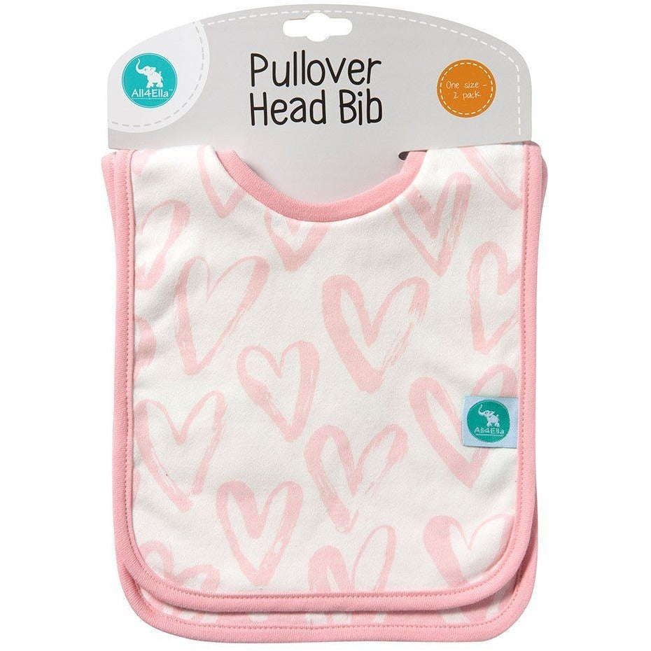 All4Ella Bibs Pull over Head (Set 2) - Hearts Pink - Clothing - All4Ella - Afterpay - Zippay Carry Them Close
