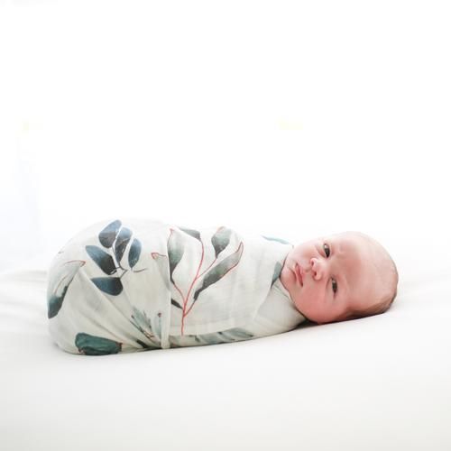 Posh Peanut - Muslin Bamboo Baby Swaddle Wrap - Silver Leaf