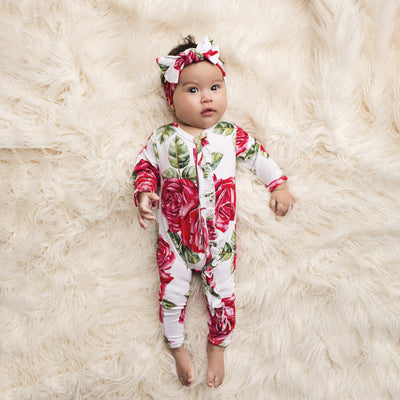 Posh Peanut Bamboo Romper - Dolce Red Rose