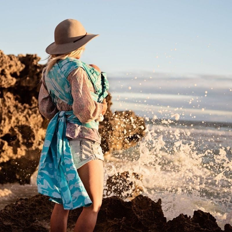 Fidella Fly Tai - MeiTai babycarrier Limited Edition- Sirens -blue linen (Baby Size from Birth) - Meh Dai - Fidella - Afterpay - Zippay Carry Them Close