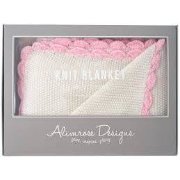 Alimrose Knit Cot Blanket - Moss Stitch Ivory & Pink - Baby Blankets - Alimrose - Afterpay - Zippay Carry Them Close