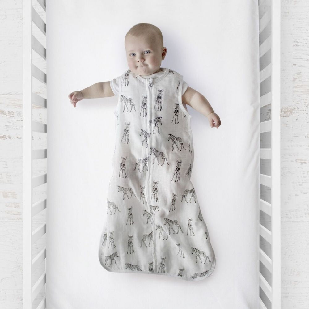 Plum - Muslin Sleeping Bag - Zebra (0.5 TOG)