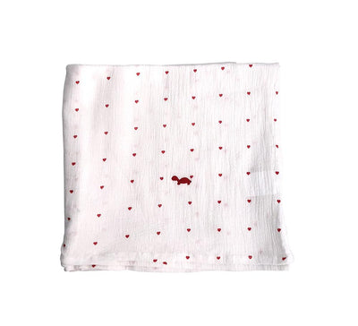 Little Turtle Baby - Stretch Muslin Swaddle - Red Hearts