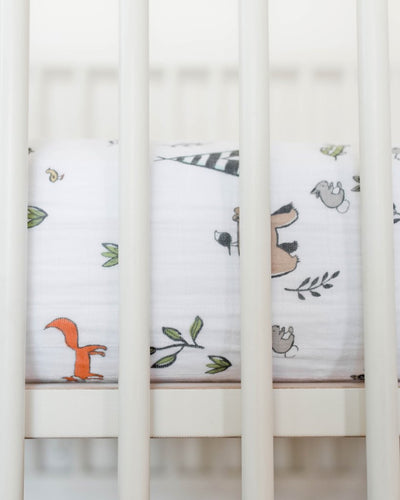 Little Unicorn - Cotton Muslin Cot Sheet - Forest Friends