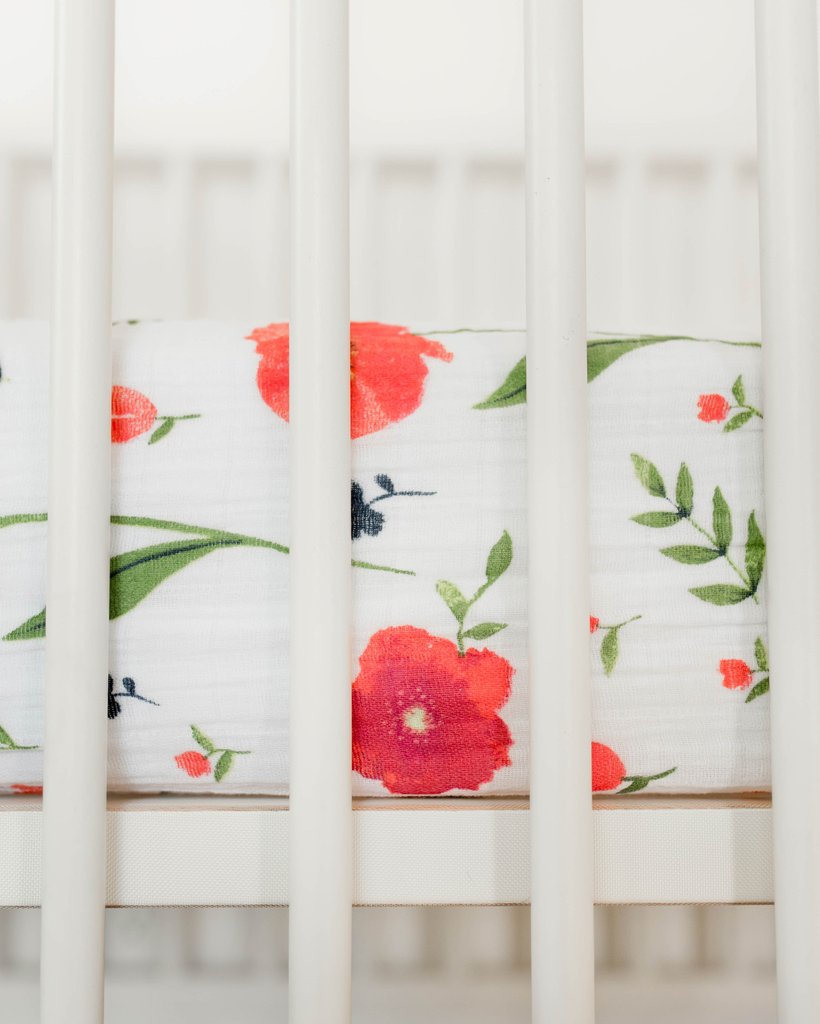 Little Unicorn - Cotton Muslin Cot Sheet - Summer Poppy