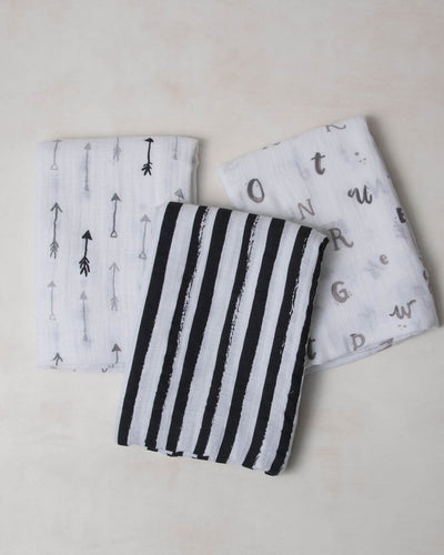 Little Unicorn - Cotton Muslin Baby Swaddle (Set 3) - Black & White