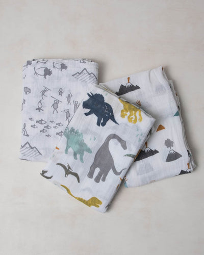 Little Unicorn - Cotton Muslin Baby Swaddle (Set 3) - Dino Friends