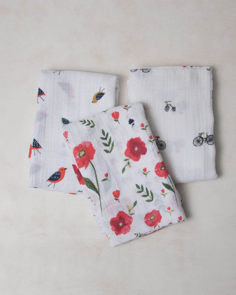 Little Unicorn - Cotton Muslin Baby Swaddle (Set 3) - Summer Poppy