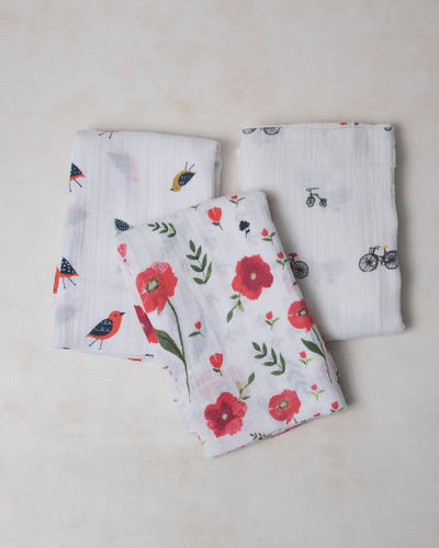 Little Unicorn - Cotton Muslin Baby Swaddle (Set 3) - Summer Poppy