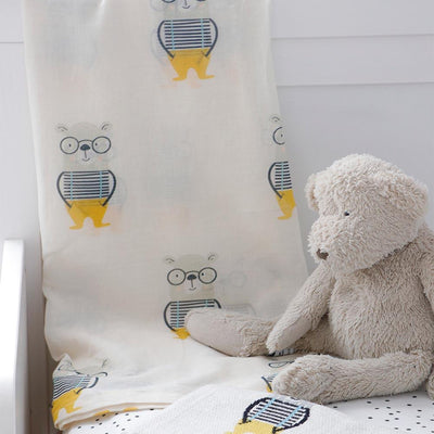 Di Lusso Living - Muslin Baby Swaddle Wrap - Mr. Bear