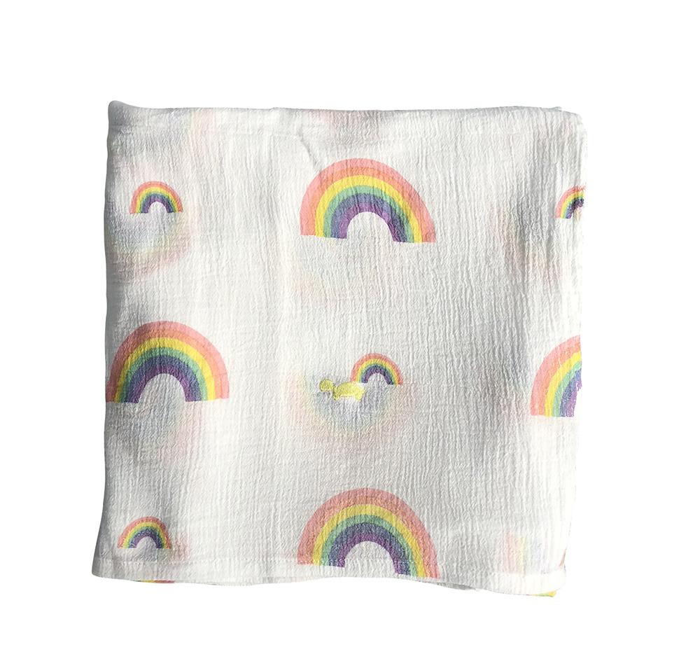 Little Turtle Baby - Stretch Muslin Swaddle - Rainbows