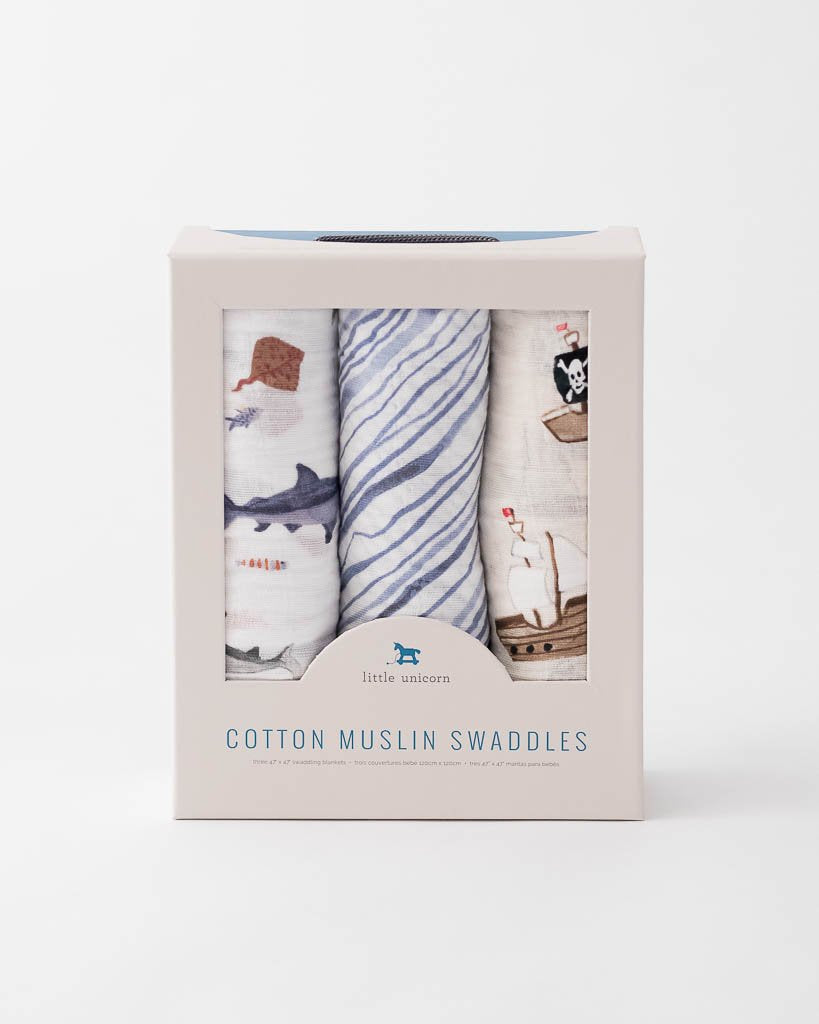 Little Unicorn - Cotton Muslin Baby Swaddle (Set 3) - Shark