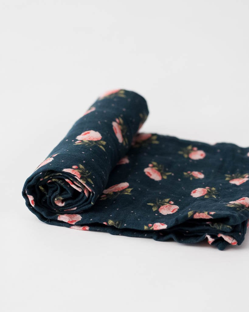 Little Unicorn - Cotton Muslin Baby Swaddle - Midnight Rose
